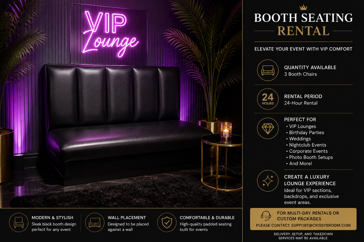 Black VIP Booth Seating Rental - Image 2